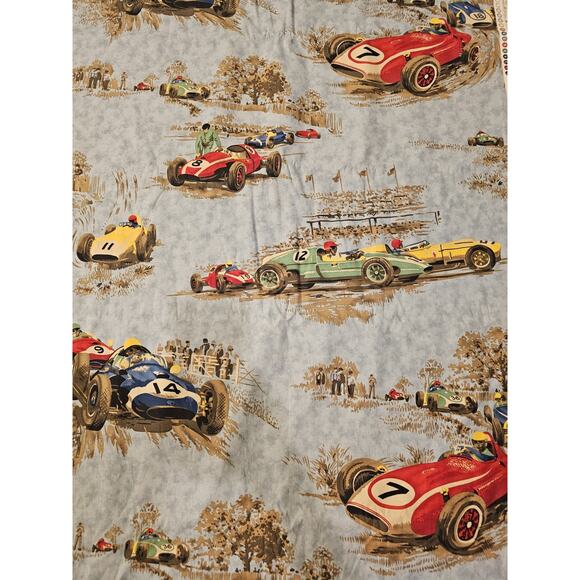 4.25yds Vintage Racing Formula One Sports Car Fabric 54" British Racing Cotton - Picture 1 of 6